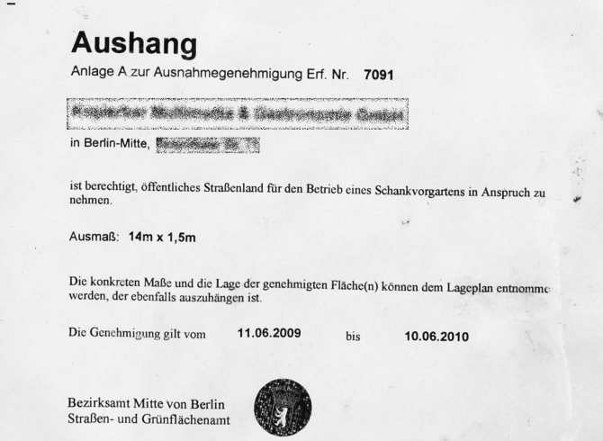 Ausnahmegenehmigung  fuer die Nutzung von oeffentlichen Strassenland