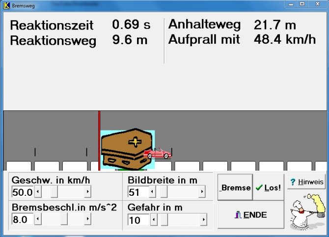 Anhalteweg - Bremsweg Simulation